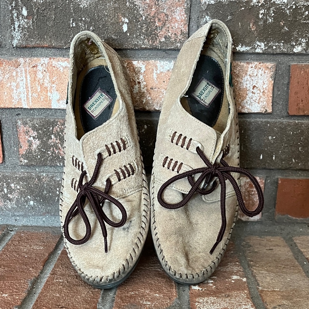 Beige Suede Moc Toe Slip-On Loafers